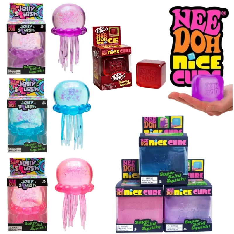 Schylling Nee Doh Jellyfish & Cube Set – Stress Relieving Squish Toy