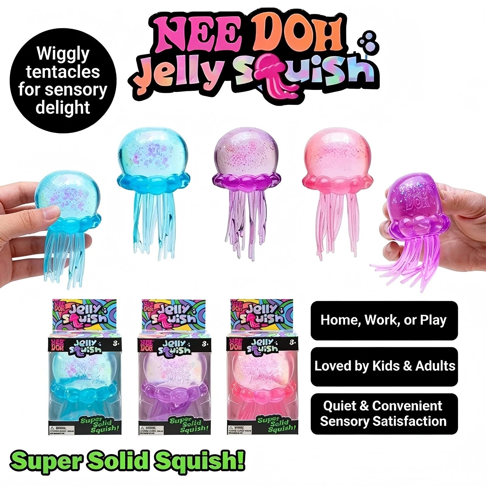 Schylling Nee Doh Jellyfish & Cube Set – Stress Relieving Squish Toy